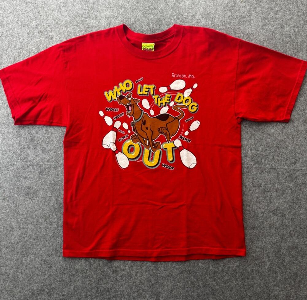 Vintage Y2K Scooby Doo Shirt Size XL Red Who Let The Dog Out Branson, MO (S02)